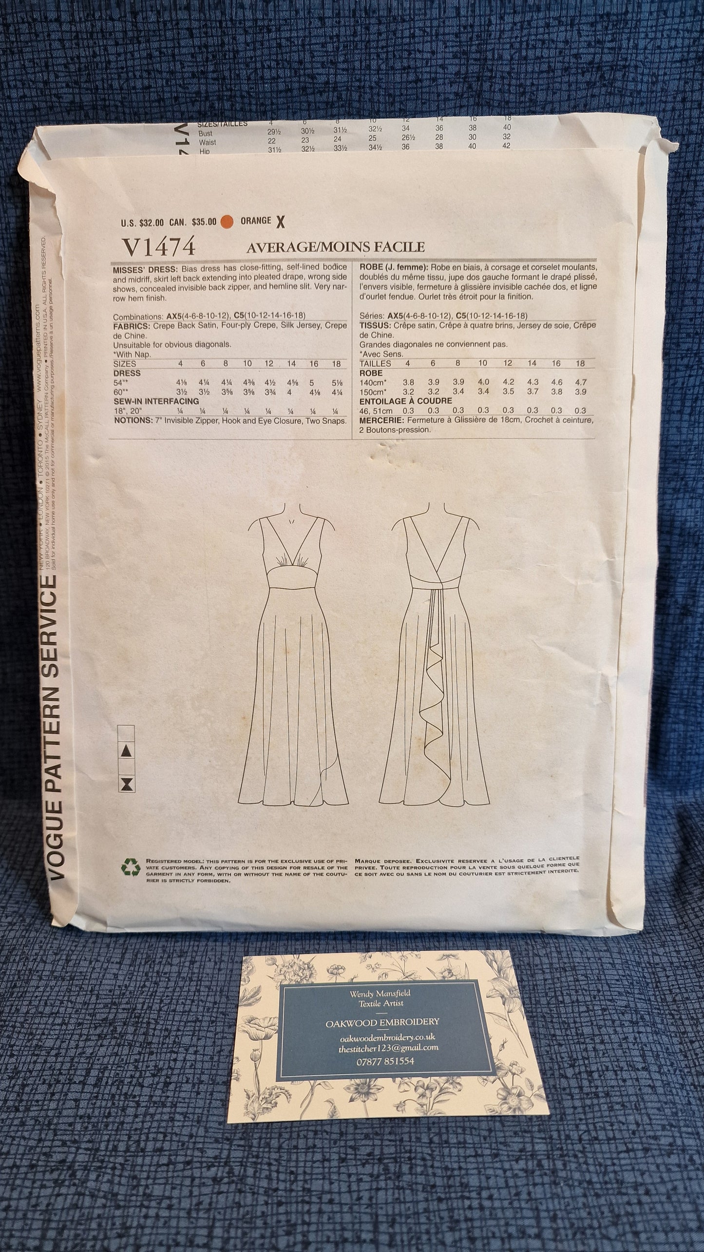 Dressmaking Pattern - Vogue V1474 - Size 10-18