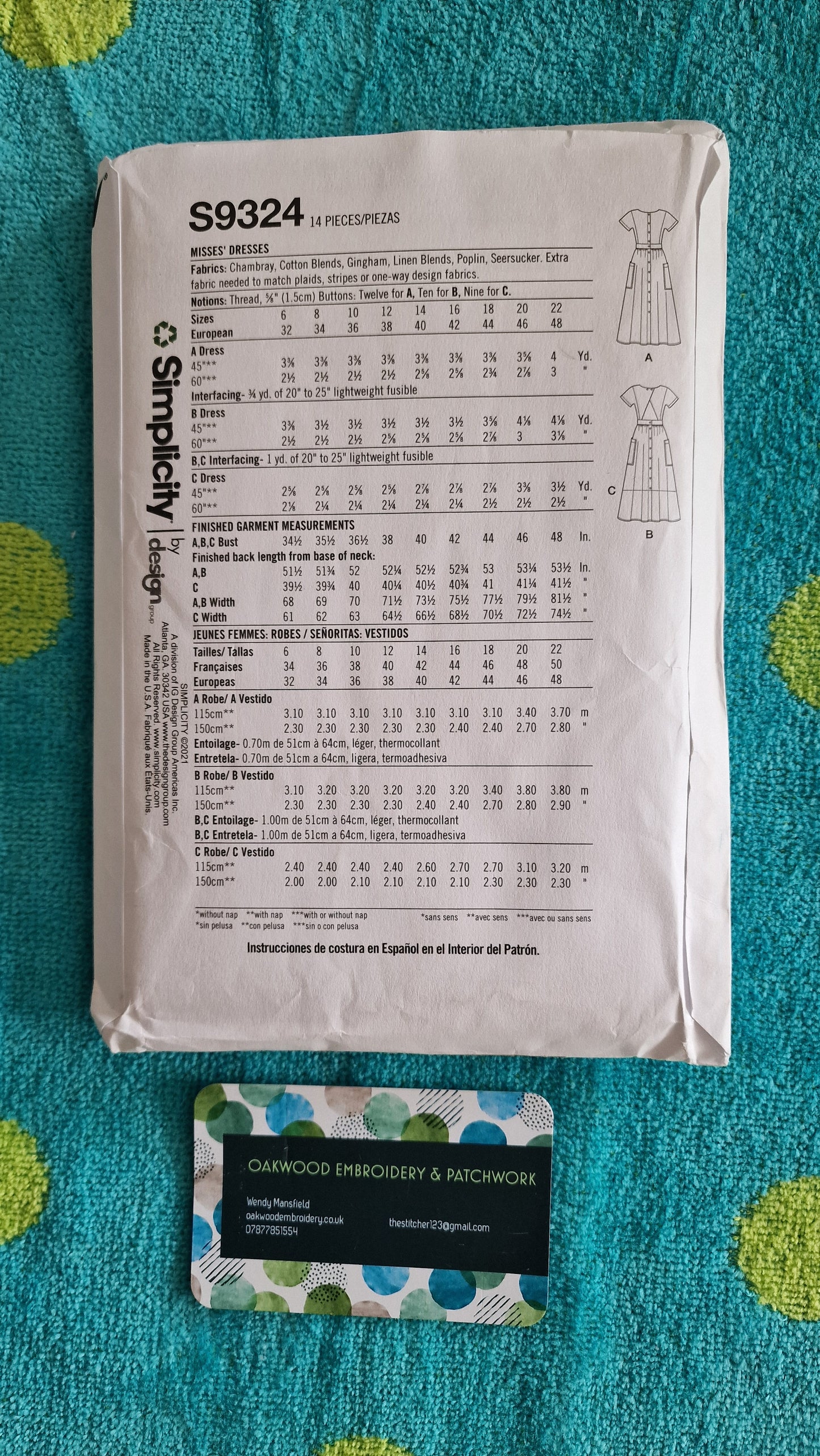 Dressmaking Pattern - Simplicity S9324 - Size 6-22