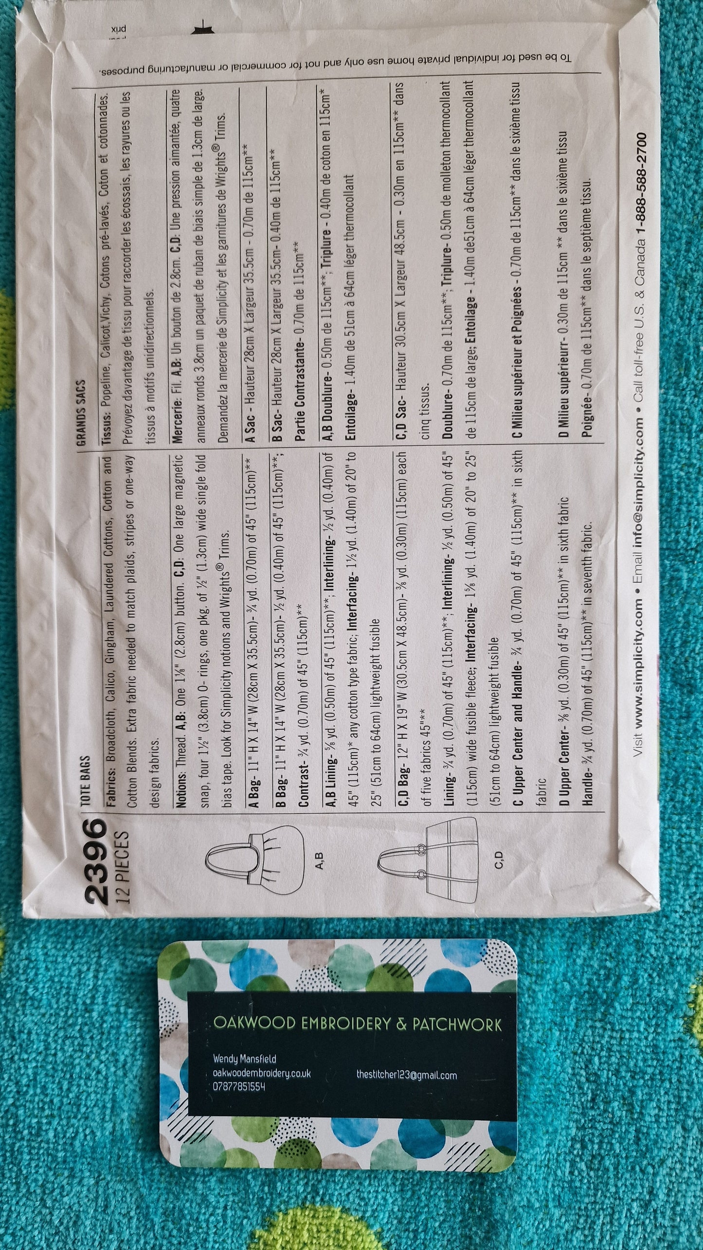 Bag Pattern - Simplicity 2396 - One Size