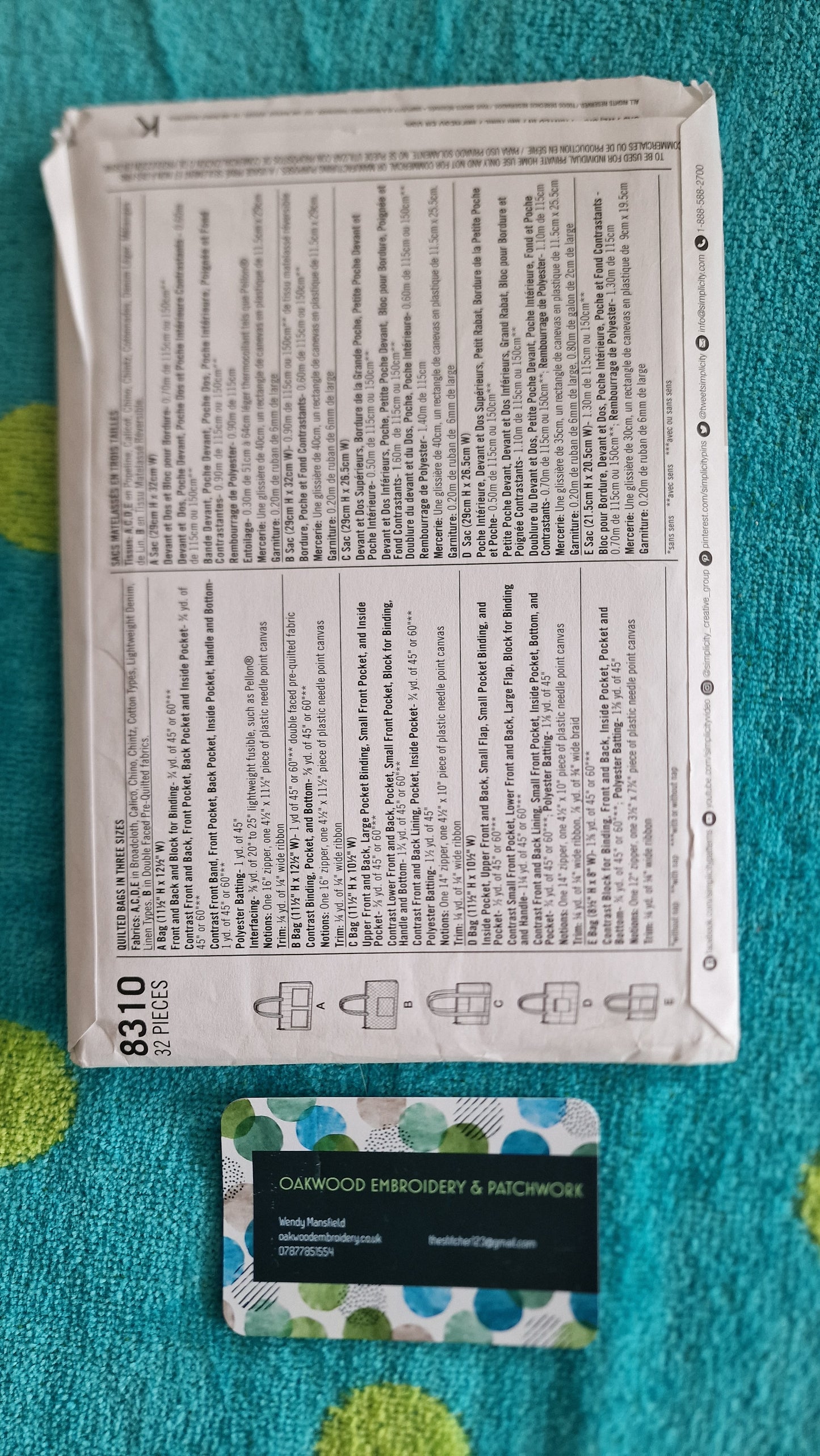 Bag Pattern - Simplicity S8310 - One Size