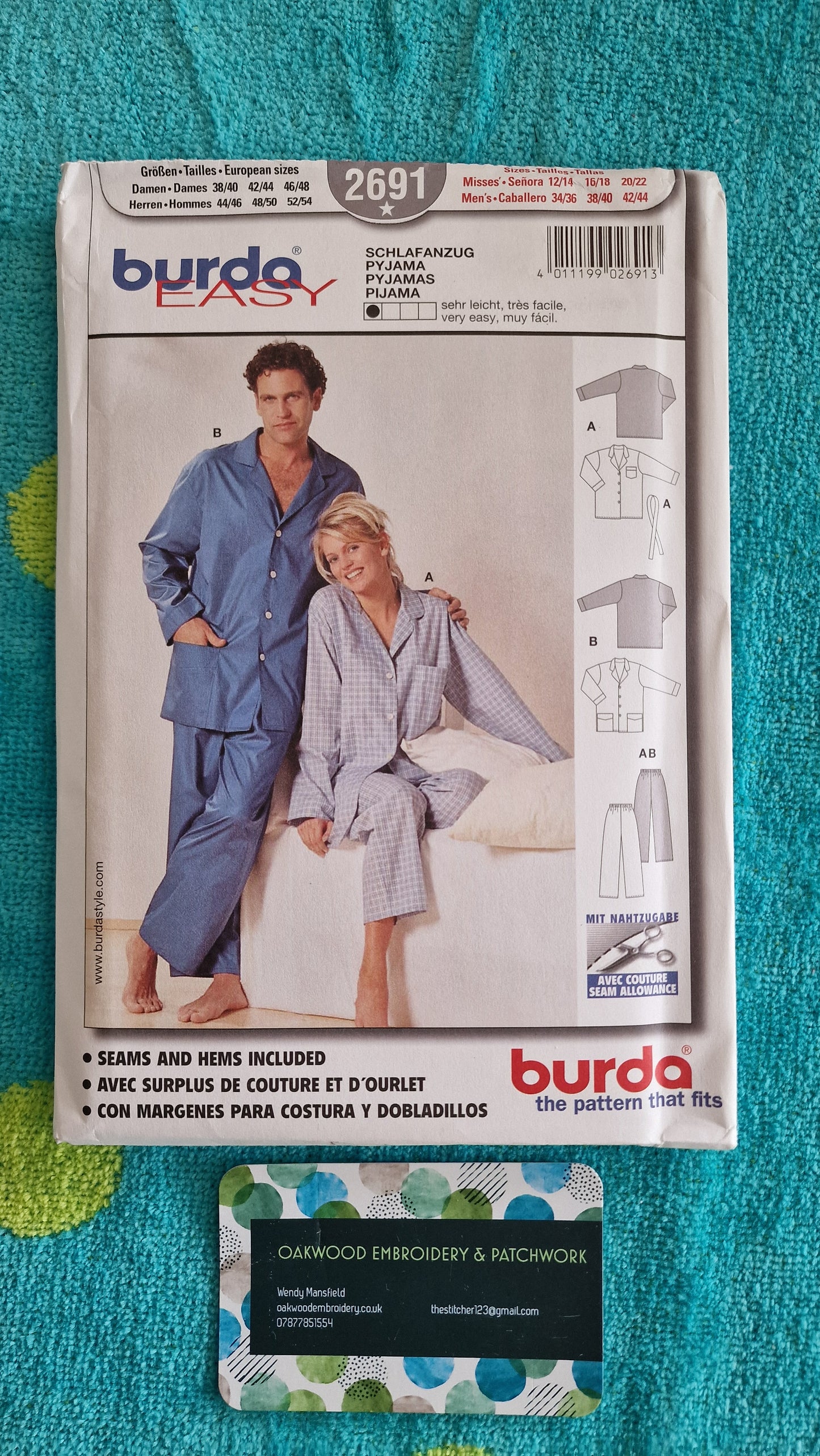 Dressmaking Pattern - Burda Easy 2691 Pyjamas - Size Mens 34-44 - Womens 12-22