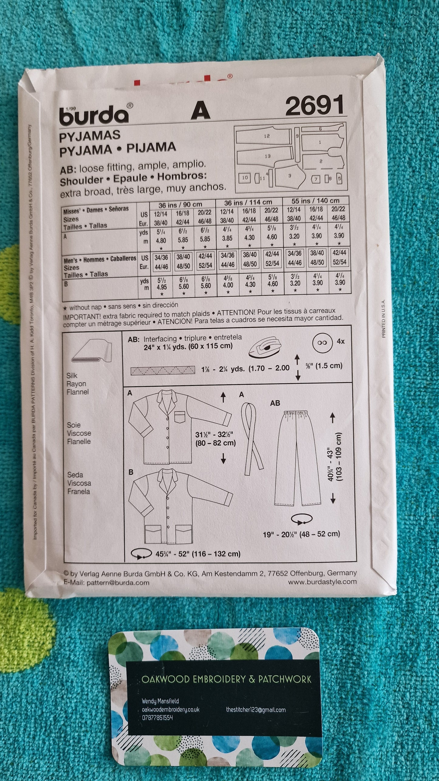 Dressmaking Pattern - Burda Easy 2691 Pyjamas - Size Mens 34-44 - Womens 12-22
