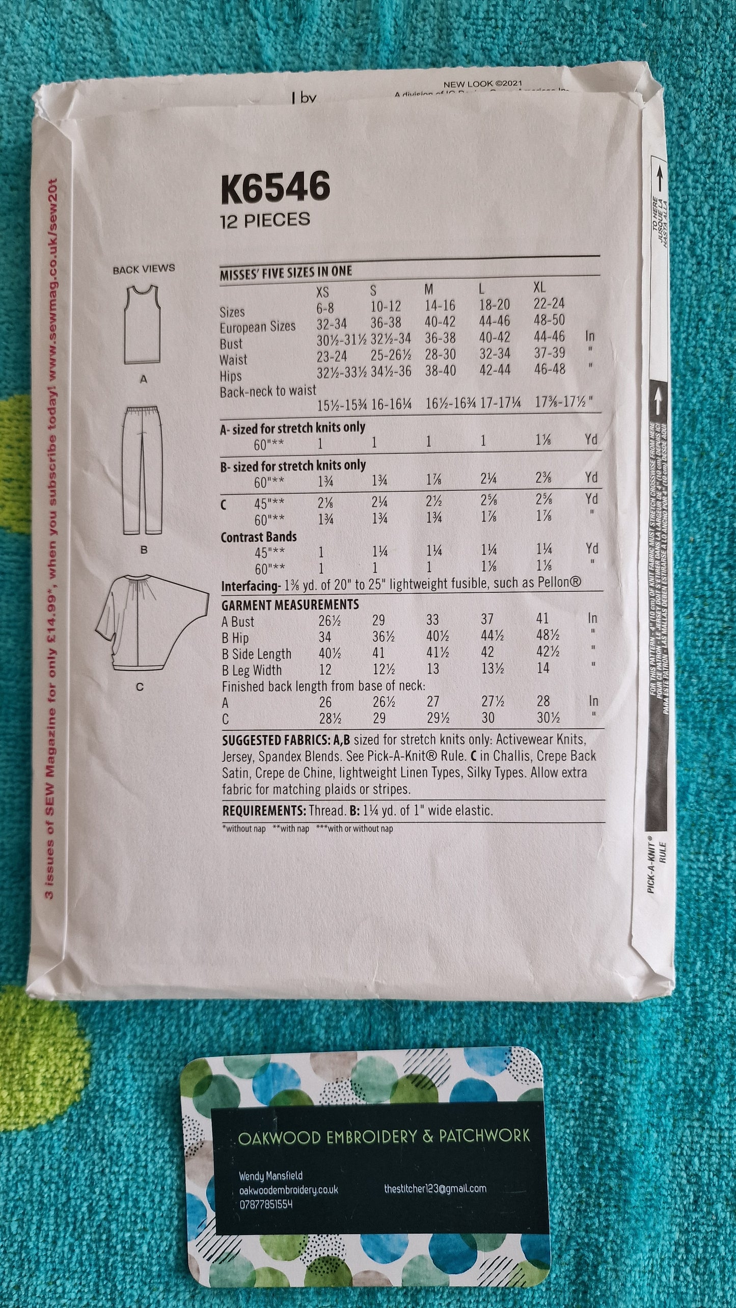 Dressmaking Pattern - New Look - K6546 - Size XS to XL