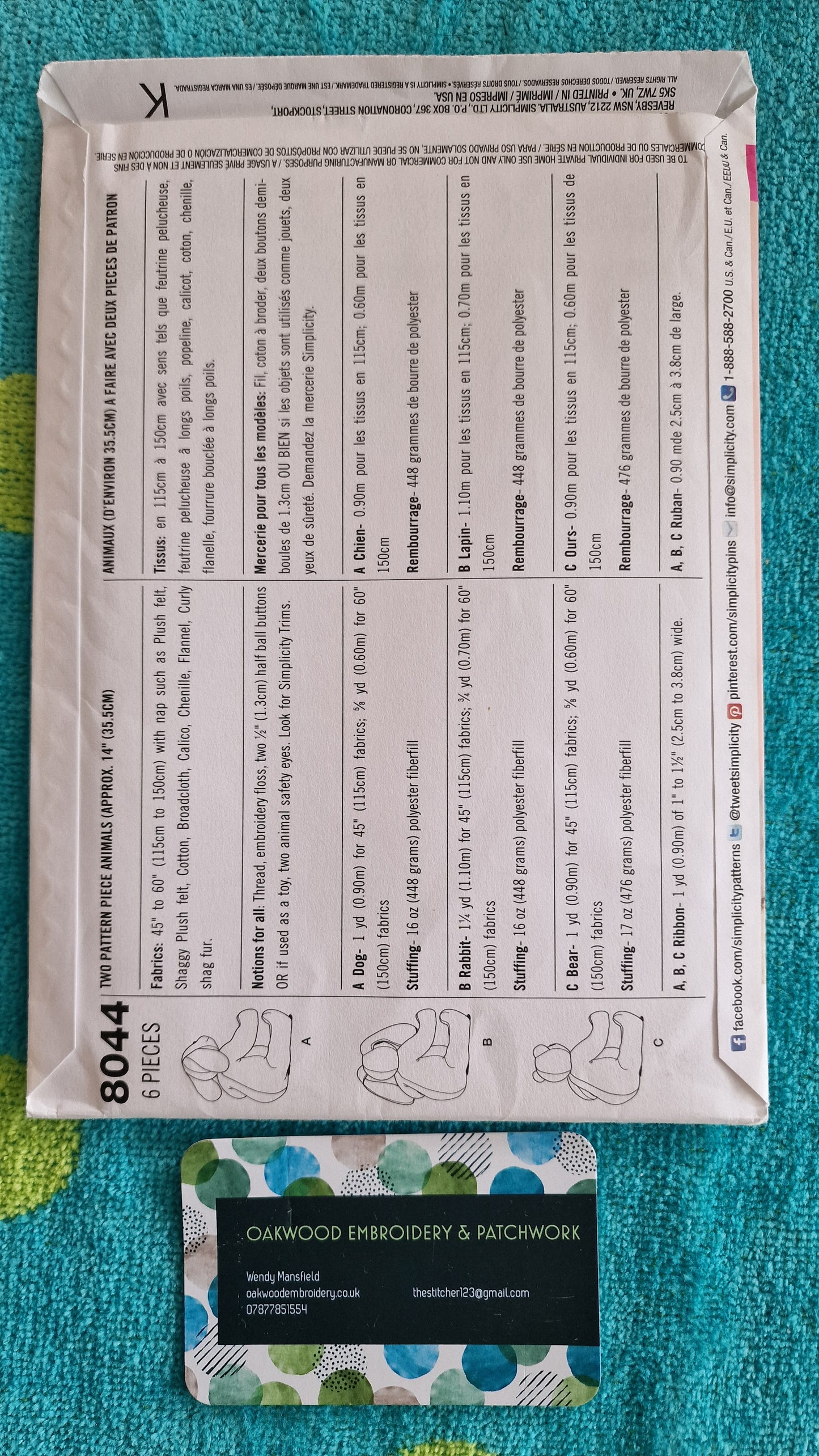 Craft Teddy Bear Pattern - Simplicity 8044 - Use Size