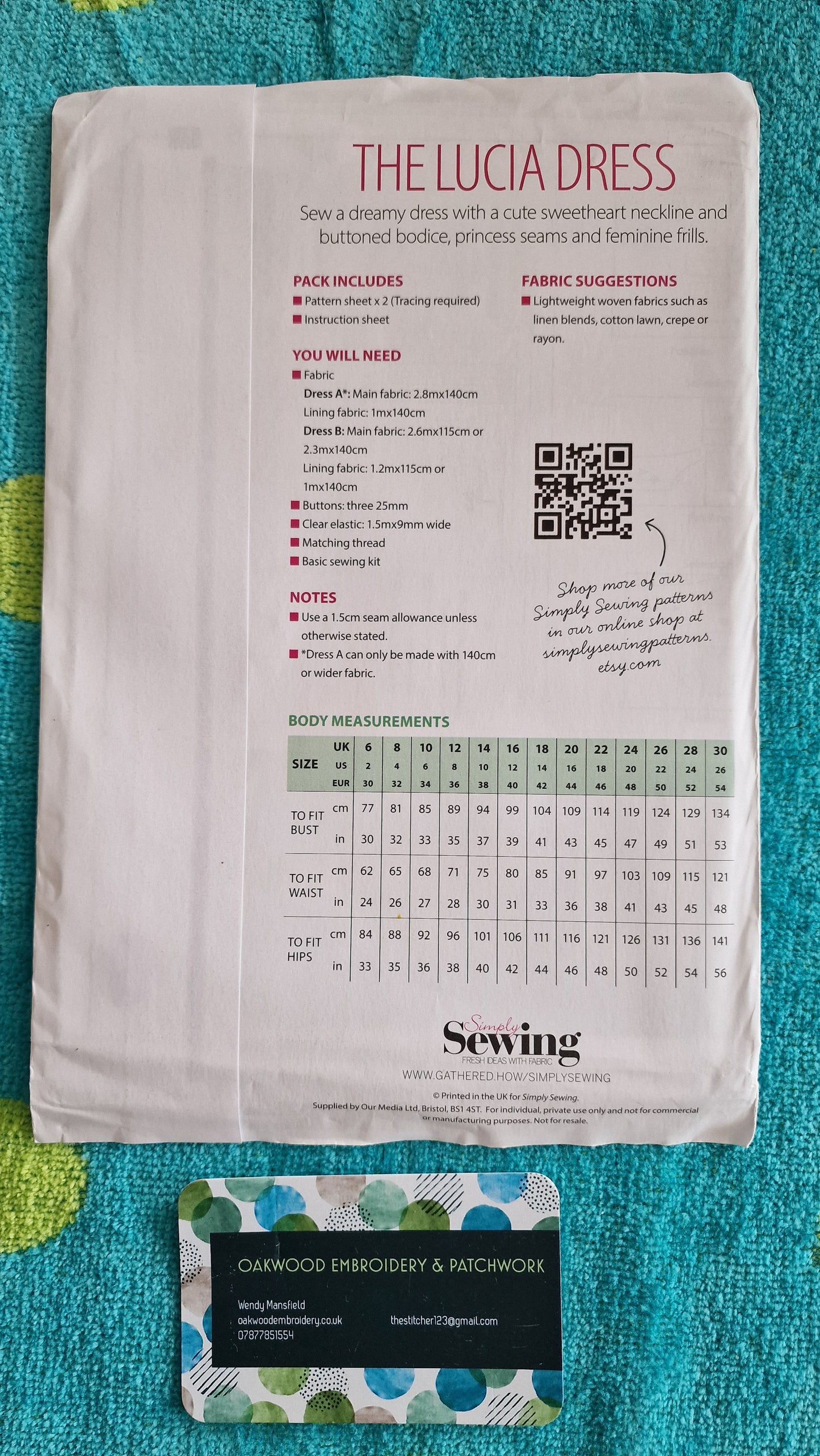 Dressmaking Pattern - Cotton + Chalk - The Lucia Dress - Size 6 to 30