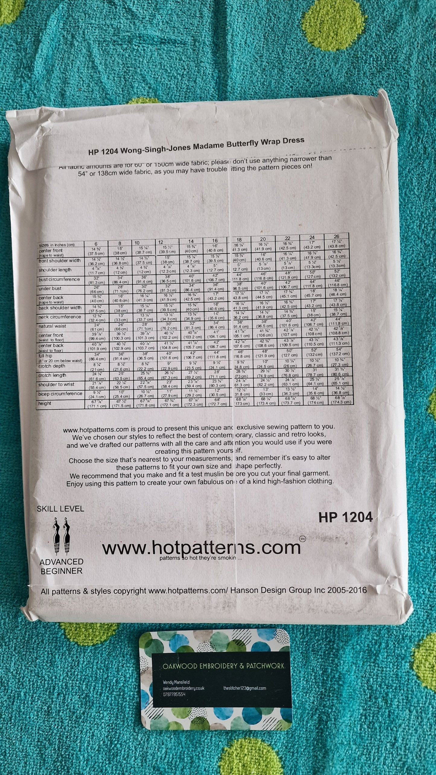 Dressmaking Pattern - Hot Patterns HP 1204 Wong Singh Jones Madame Butterfly Wrap Dress - Size 6 to 26