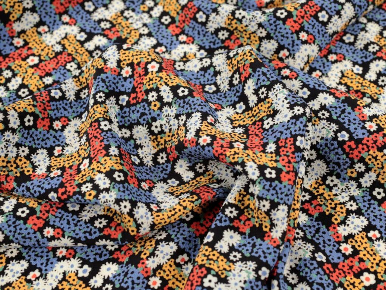 Elsie Floral Viscose Crepe - Black by Fabric Godmother (2024 Range)