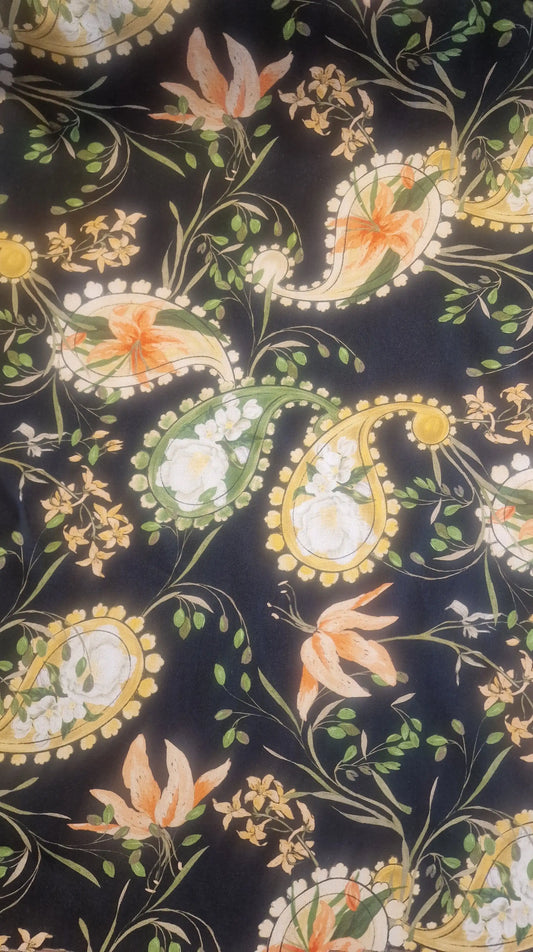 Paisley Lily Viscose Lawn - Black by Fabric Godmother (2022 Range)