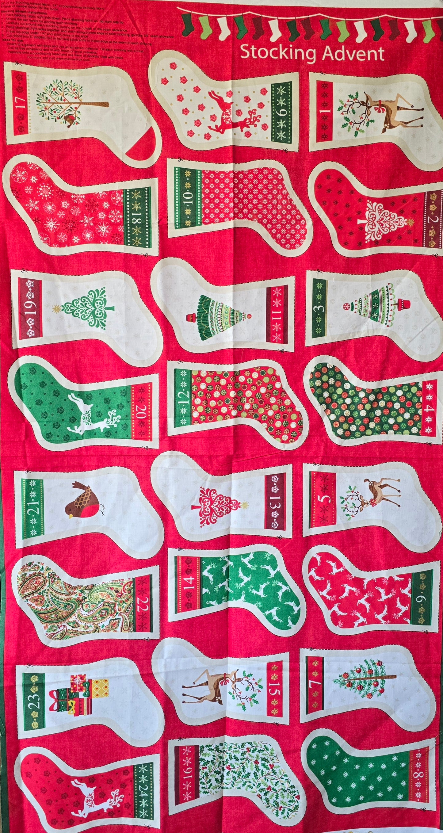 Stocking Advent Panel - 1798 Decorative Mini Stockings by Makower UK