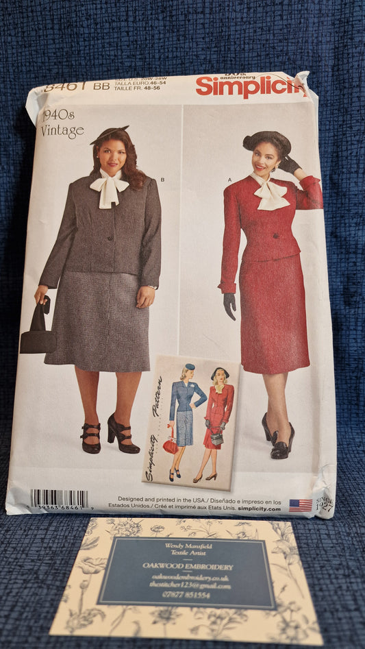 Dressmaking Pattern - Simplicity 1940s Vintage 8461 - Size 20-28