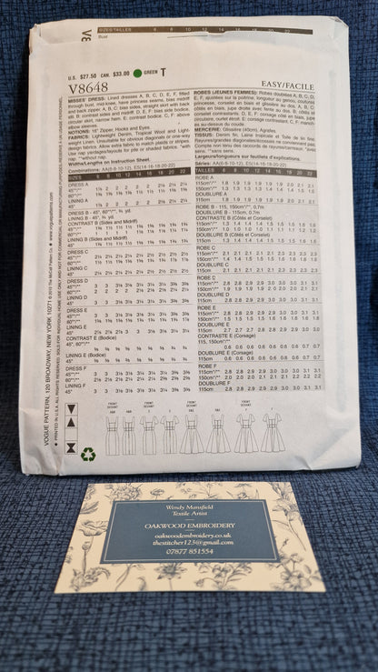 Dressmaking Pattern - Vogue - V8648 - Size 14-22