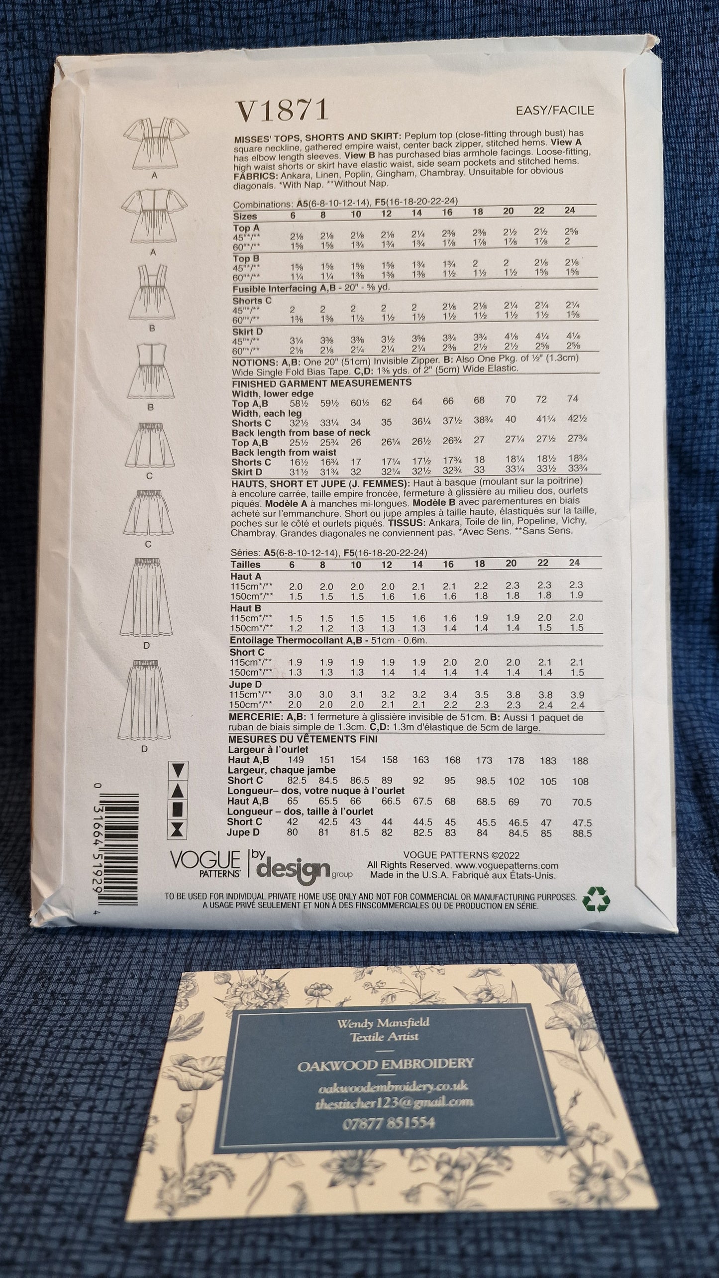 Dressmaking Pattern - Vogue V1871 - Size 16-24