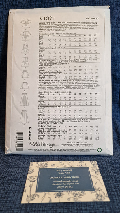 Dressmaking Pattern - Vogue V1871 - Size 16-24