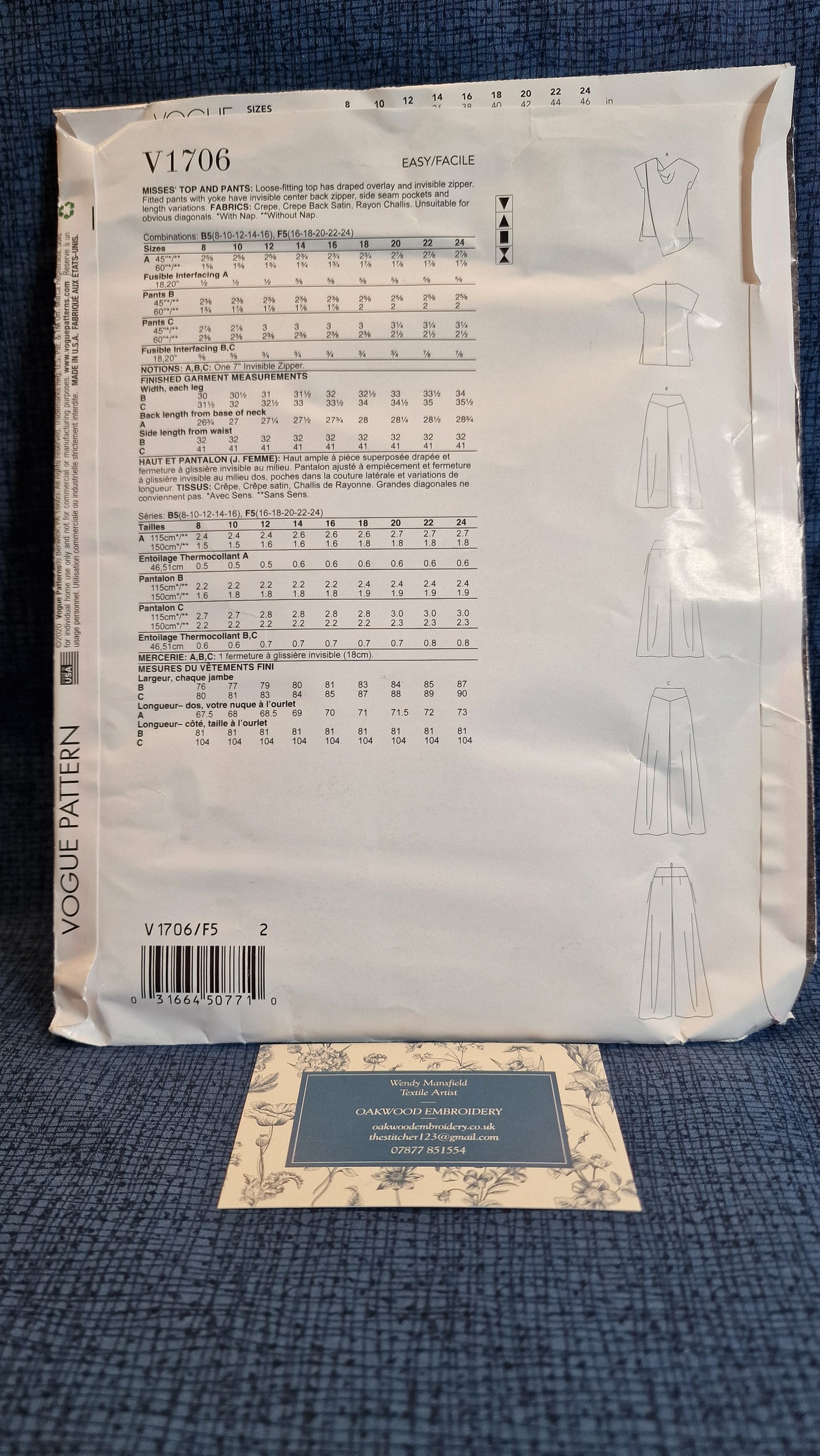Dressmaking Pattern - Vogue V1706 - Size 16-24