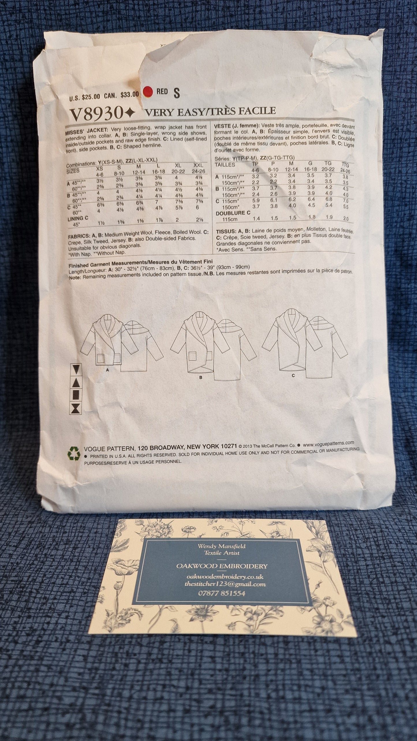 Dressmaking Pattern - Vogue V8930 - Size L to XXL