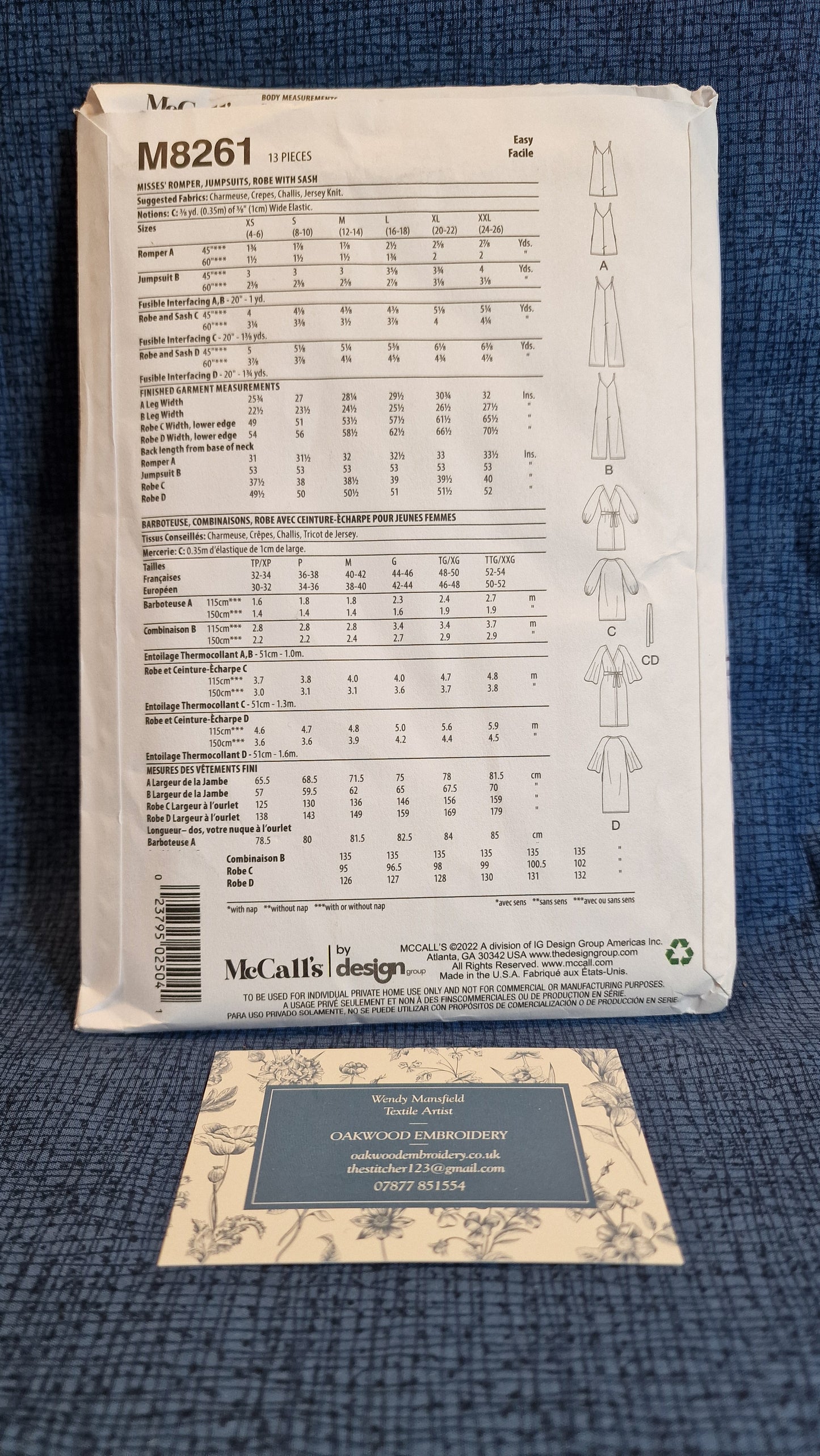 Dressmaking Pattern - McCall's - Nightware M8261 - Sizes L-XXL