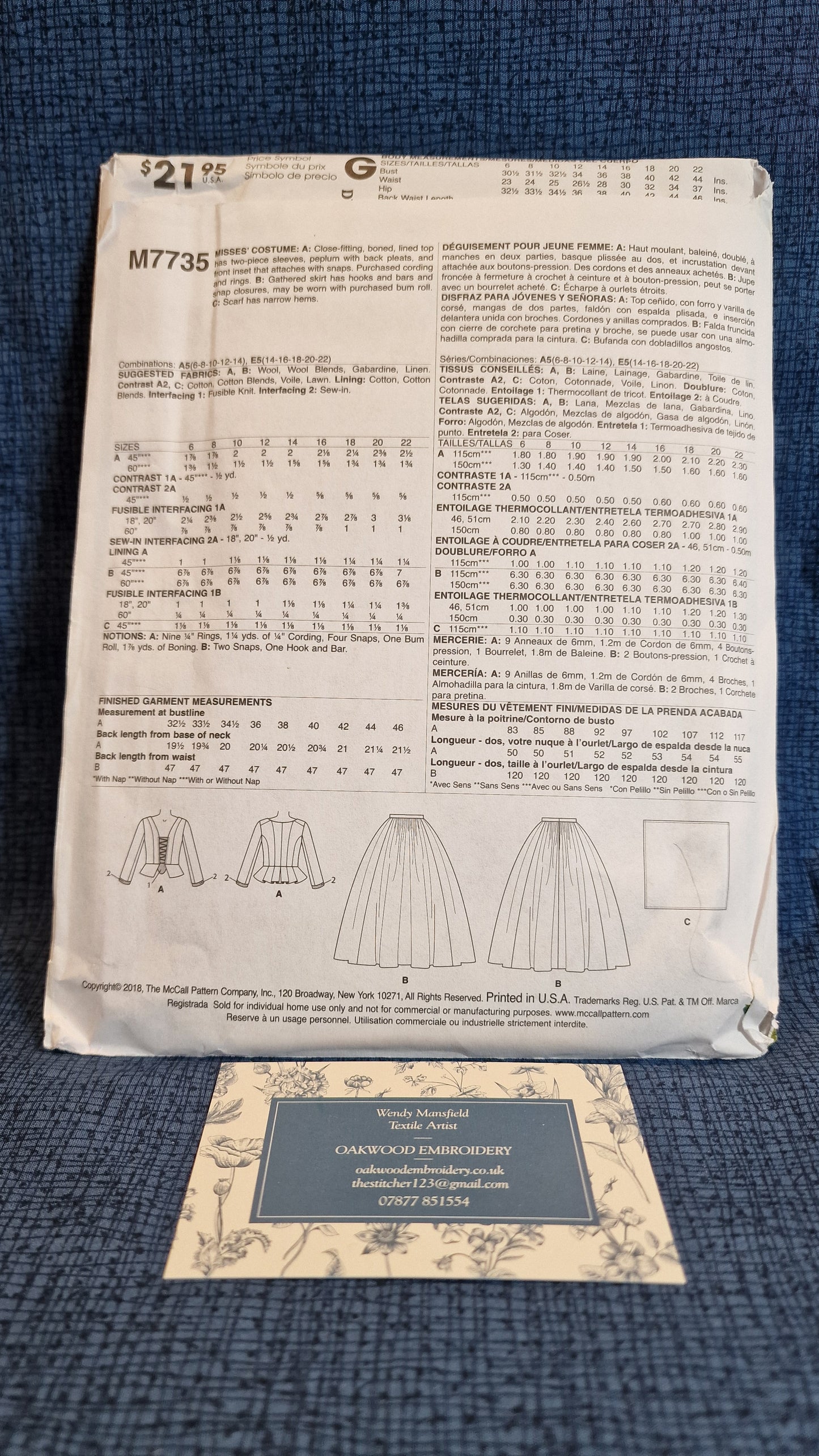 Dressmaking Pattern - McCall's - Costumes - Outlander The Series - Sizes 14-22