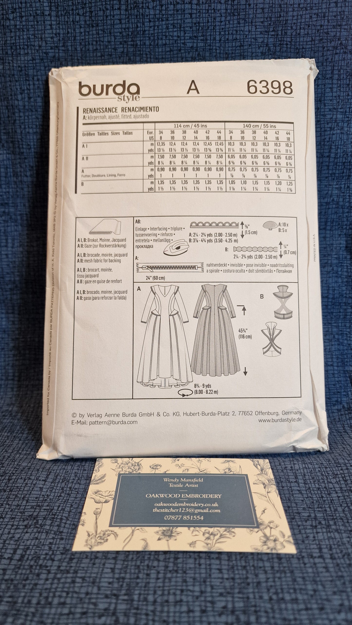 Dressmaking Pattern - Burda Style - Costume Renaissance 6396 - Size EU 34-44 & US 8-18