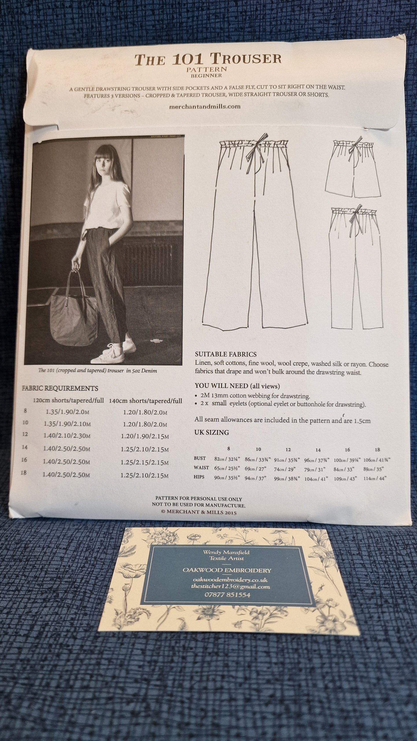 Dressmaking Pattern - Merchant & Mills - The 101 Trouser - Size 8-18