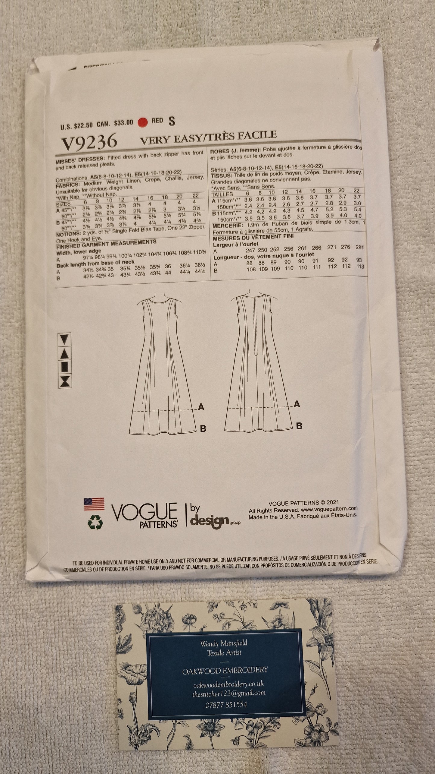 Dressmaking Pattern - Vogue V9236 - Size 14-22