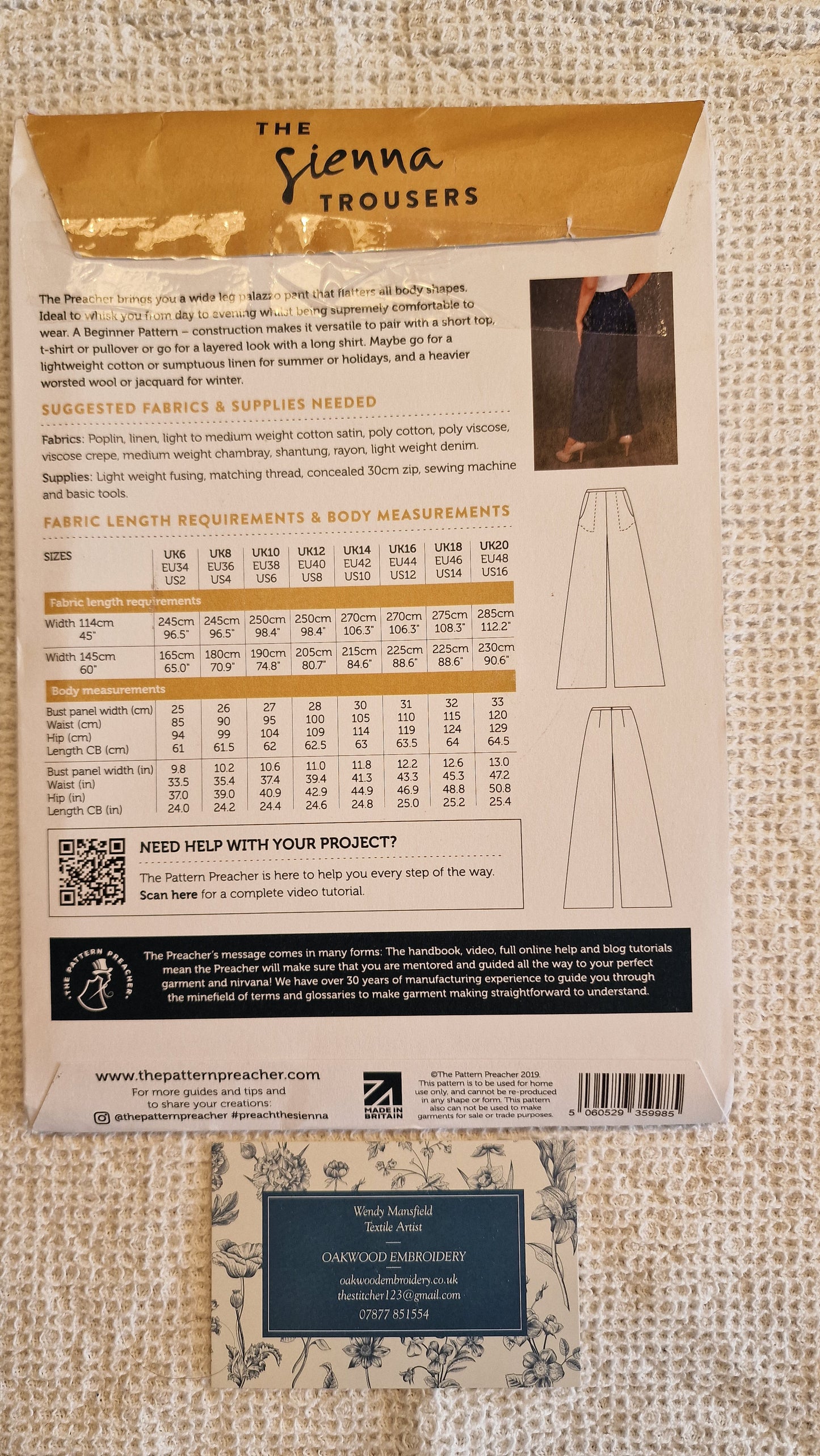 Dressmaking Pattern - The Pattern Preacher - The Sienna Trouser - Size 6-20