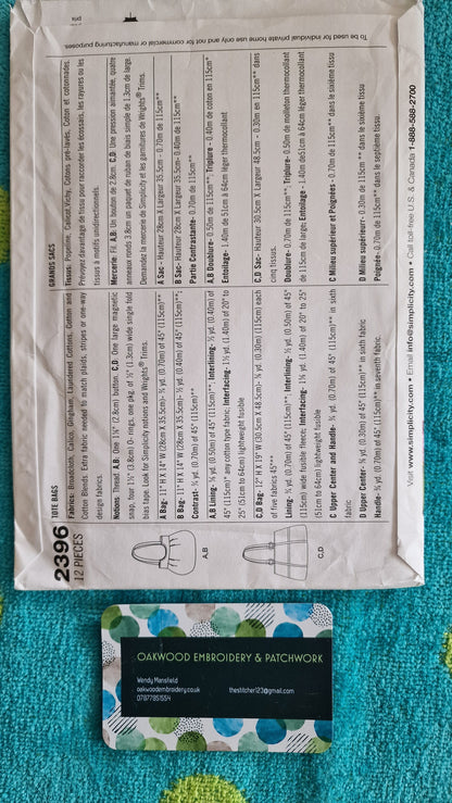 Bag Pattern - Simplicity 2396 - One Size