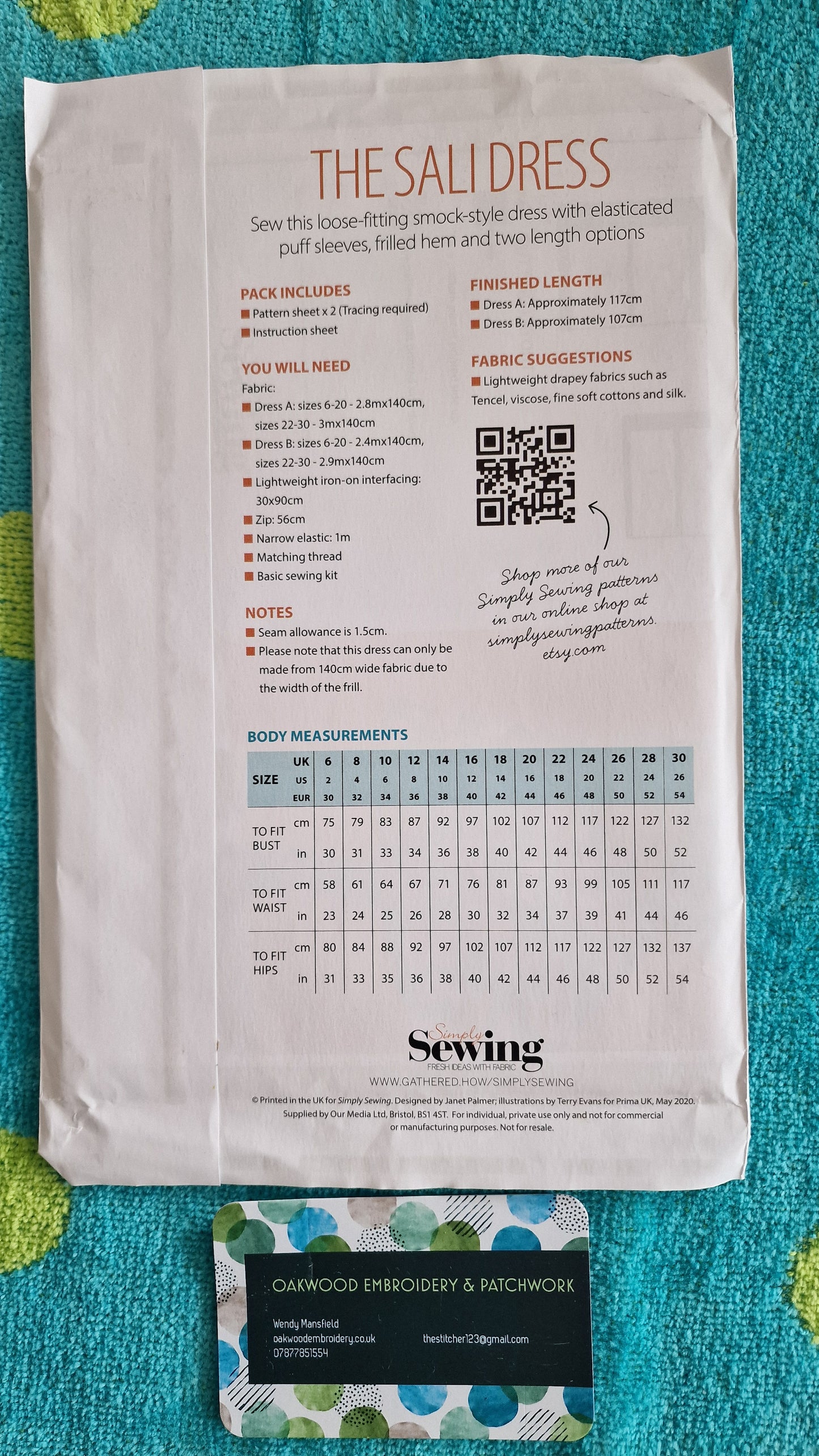 Dressmaking Pattern - Cotton + Chalk - The Sali Dress - Size 6 -30