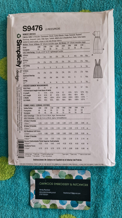 Dressmaking Pattern - Simplicity S9476 - Size 18W to 24W