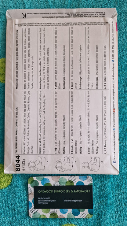 Craft Teddy Bear Pattern - Simplicity 8044 - Use Size