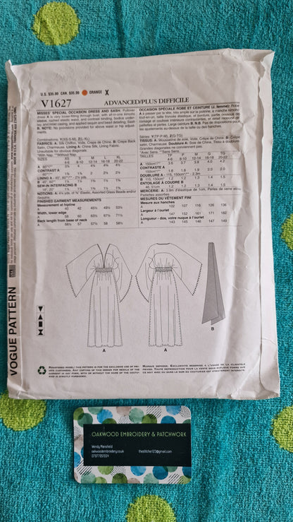 Dressmaking Pattern - Vogue - Zanola Rhodes - V1627 - Size XS to XL