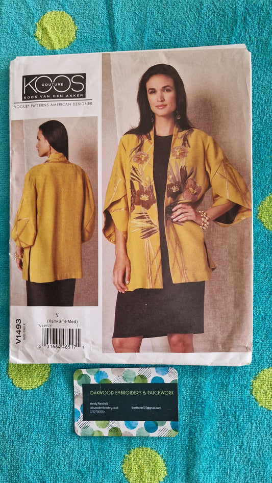 Dressmaking Pattern - Vogue V1493 - Koos Couture - Size XS to M