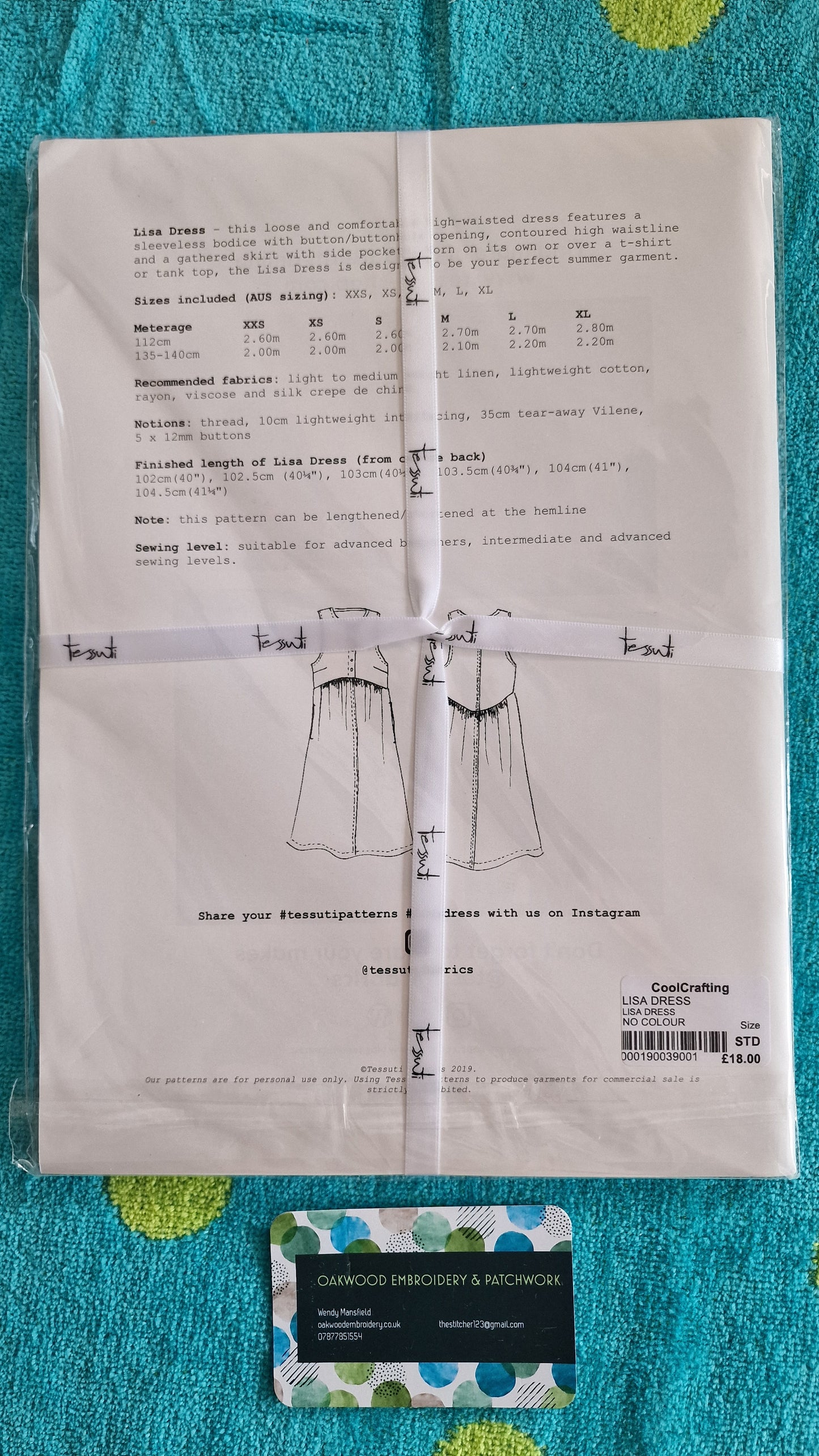 Dressmaking Pattern - Tessuti Fabrics Lisa Dress - Size XXS to XL