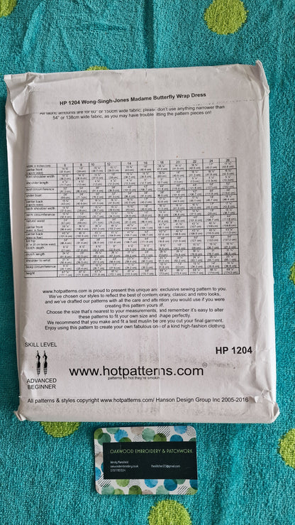 Dressmaking Pattern - Hot Patterns HP 1204 Wong Singh Jones Madame Butterfly Wrap Dress - Size 6 to 26