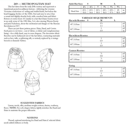 Folkwear Pattern - Metropolitan Hat 269