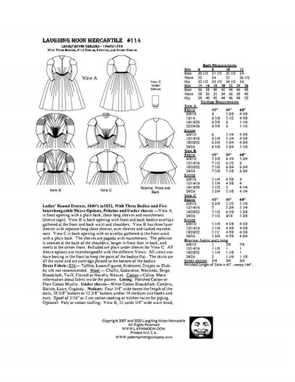 Dressmaking Pattern - Laughing Moon Mecantile No. # 114 Ladies Round Dresses - Size 6 to 26
