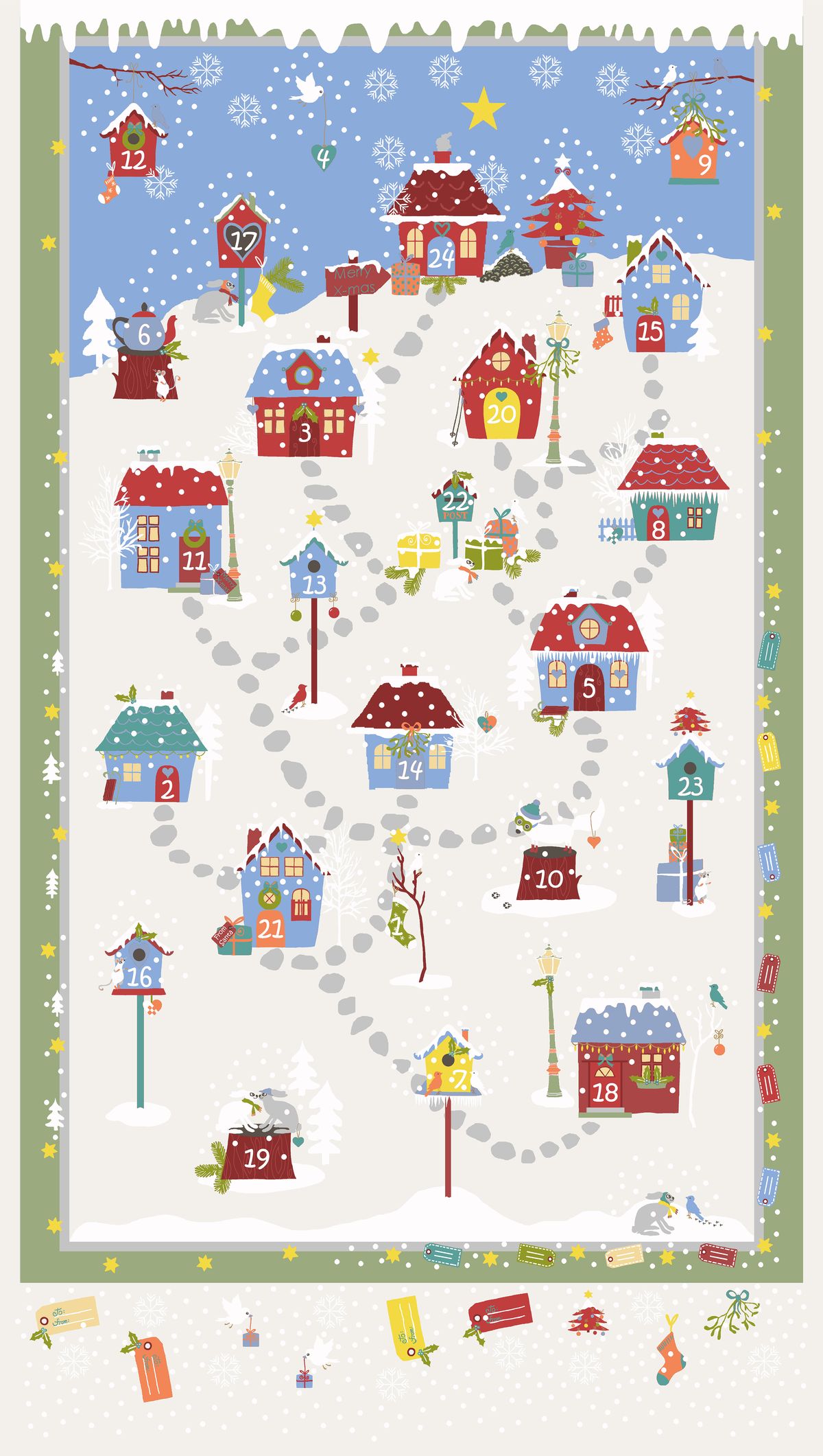 Snow Village Advent Panel by Stof Fabrics
