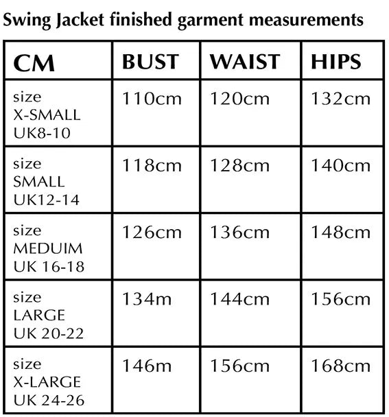 Sew Different - Swing Jacket - Five sizes, XS, S, M, L, XL Dressmaking Pattern